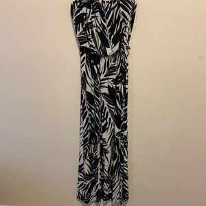 Black and white tropical print jumpsuit